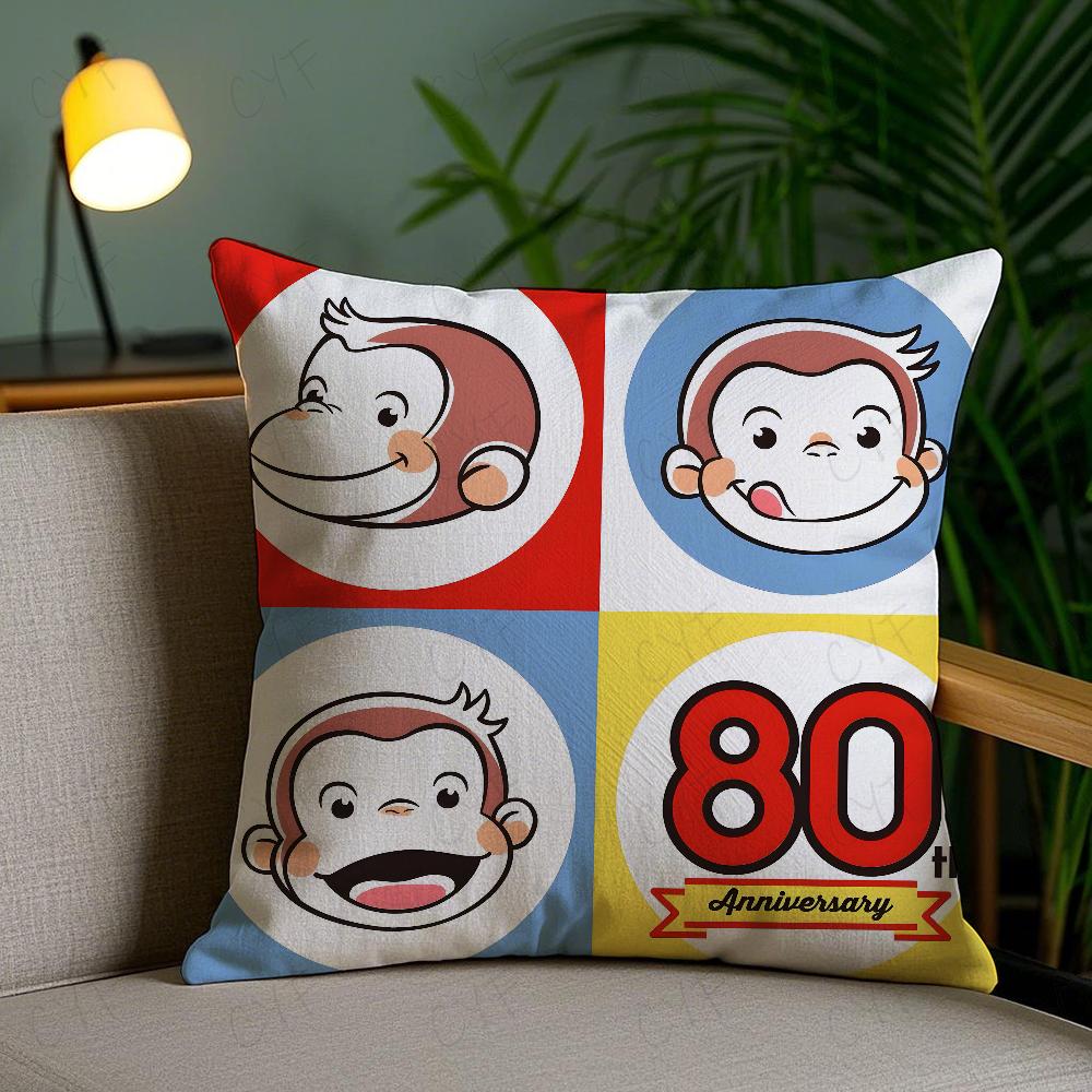 George The Curious Monkey Pillow Case Anti-dustmite Pillowcase Invisible Zipper Silky Short Plush Sofa Cushion Cover