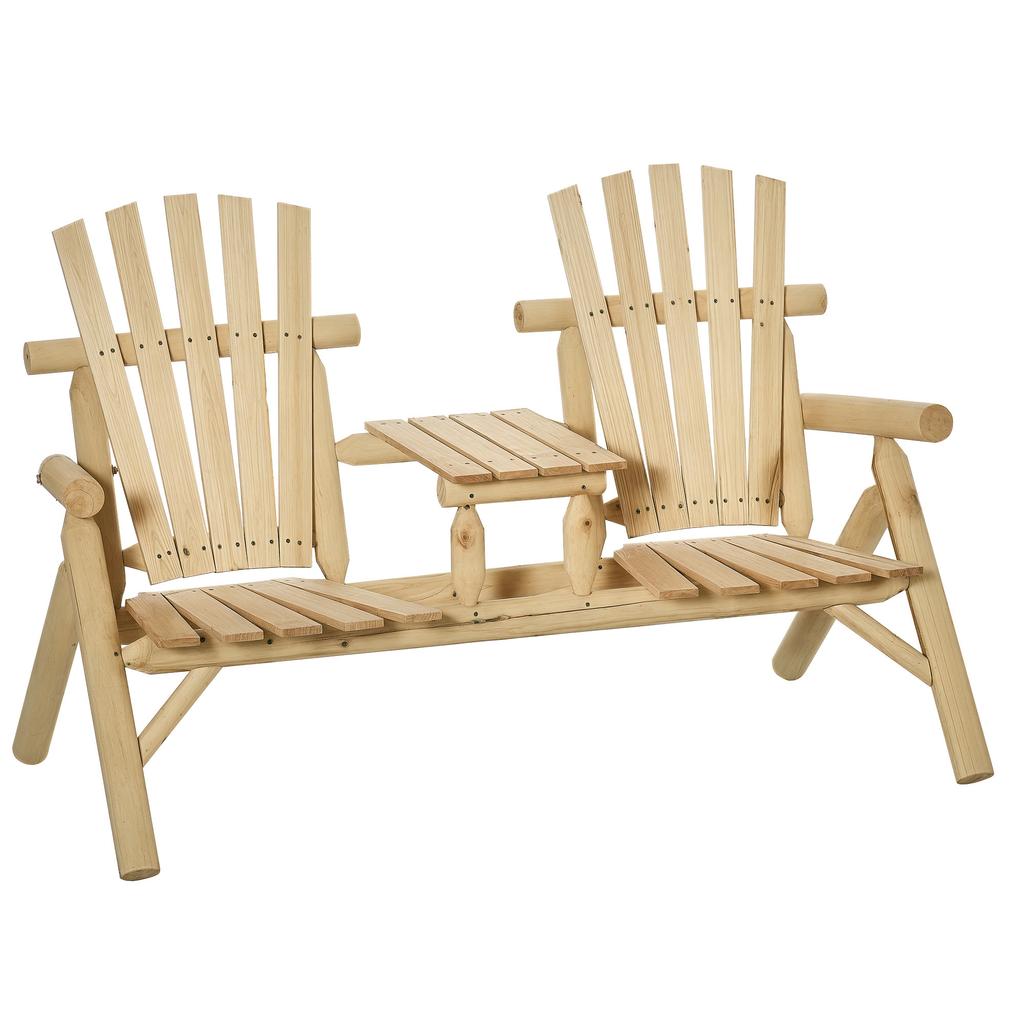 Garden Bench Combination For 2 People Integrated Table Natural Wood 157 X 88 X 103 Cm