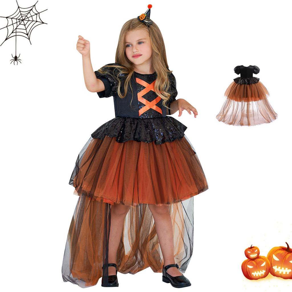 Halloween Girls Dress Printed Dress Witch Role Play Cosplay Costume Masquerade Costume