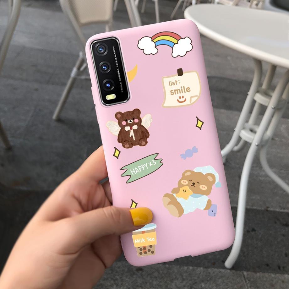 For Vivo V2027 Y20i Y20 Y20s Y11s Y12s Phone Case Candy Back Cover Soft Silicone Bumper Shell Daisy Dragon Bear Painting Capas