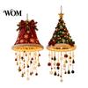 Plush Fabric Holiday Decor Lighted Christmas Ceiling Hanging Decor, Pre-Lit Tree Bell Pendant with Gift for Family Warm LED, Porch Doorway Ornament,