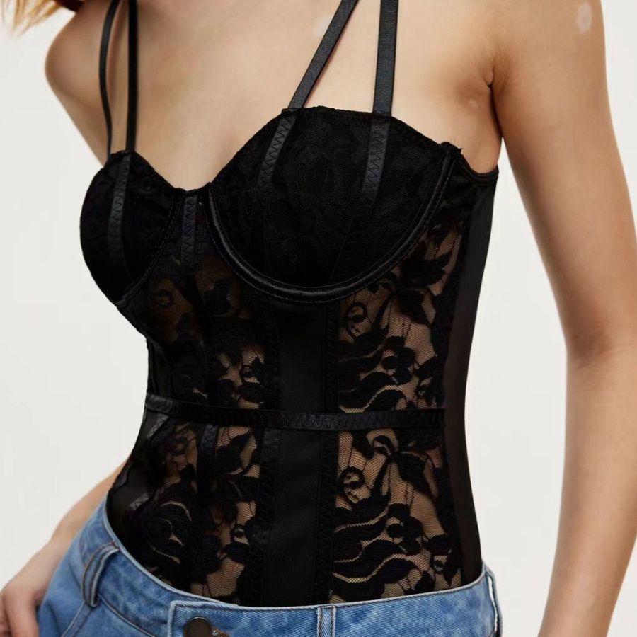 Женский кружевной топ на бретелях с нагрудными вкладышами - Модный сексуальный стиль кросс-бордер для Юго-Восточной Азии, Европы и Америки.