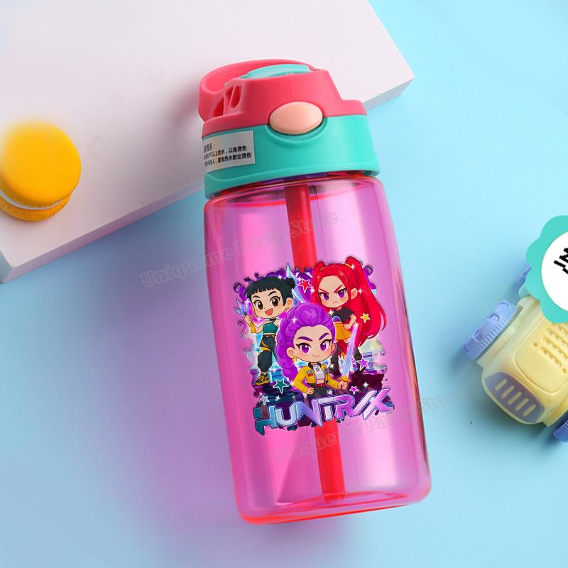 KPop Охотники на демонов Детская бутылка для воды Для улицы Спорт Зои Мира Руми Девочка Стакан с трубочкой Портативная Пластиковая бутылка для напитков Подарок на день рождения