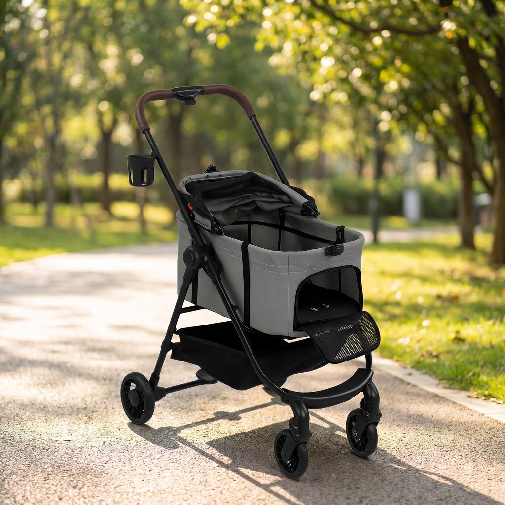 Dog Stroller 3 In 1 Foldable Pet Stroller For Small Puppy Cat With Detachable Travel Carrier Storage Basket Grey