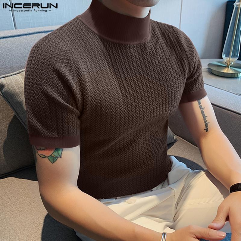 INCERUN Лето-весна мужские топы с высоким воротником и короткими рукавами