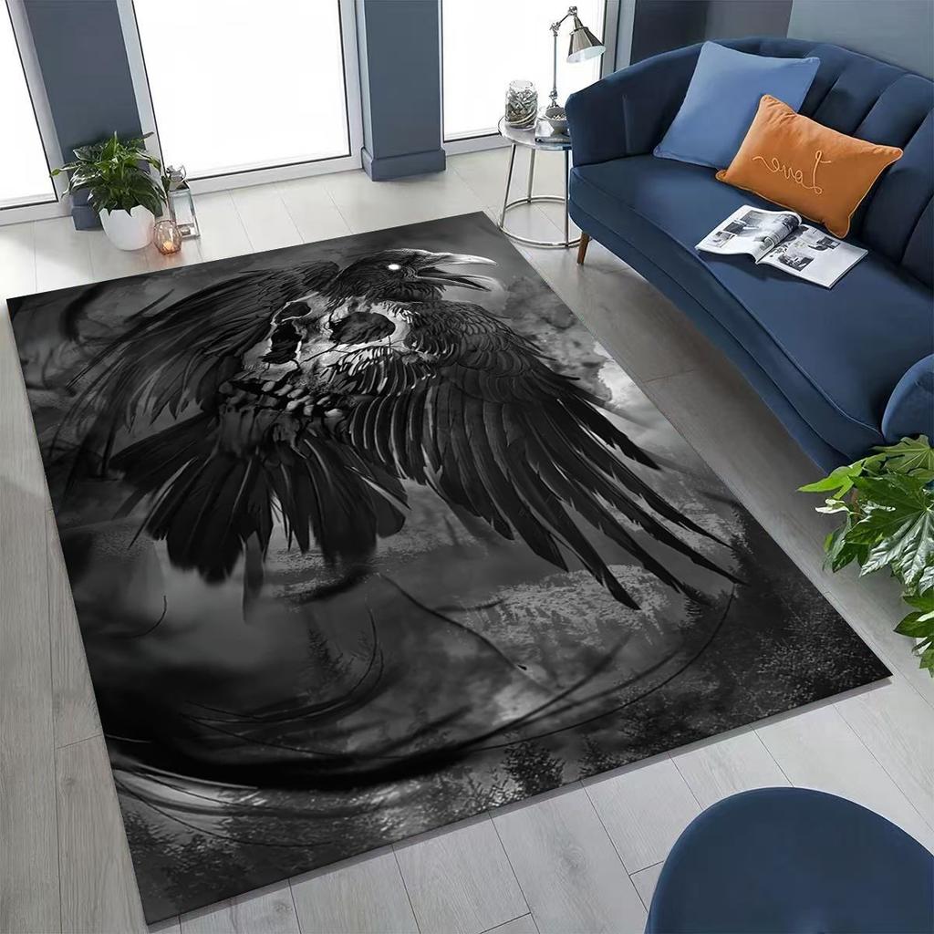 Viking Oding Raven Crow Huginn Muninn Norse Mythology Rug for Bedroom Living Room Sofa Home Doormat Decor,Kid Non-slip Floor Mat