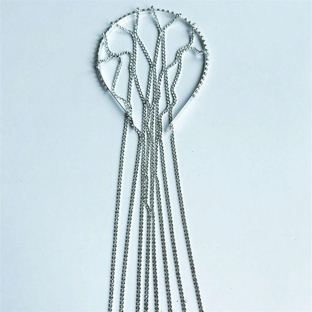 Сетчатая повязка на голову, инкрустированная стразами, длинная цепочка, свадебное украшение для головы, головной убор с кисточками, аксессуары для повязки на голову