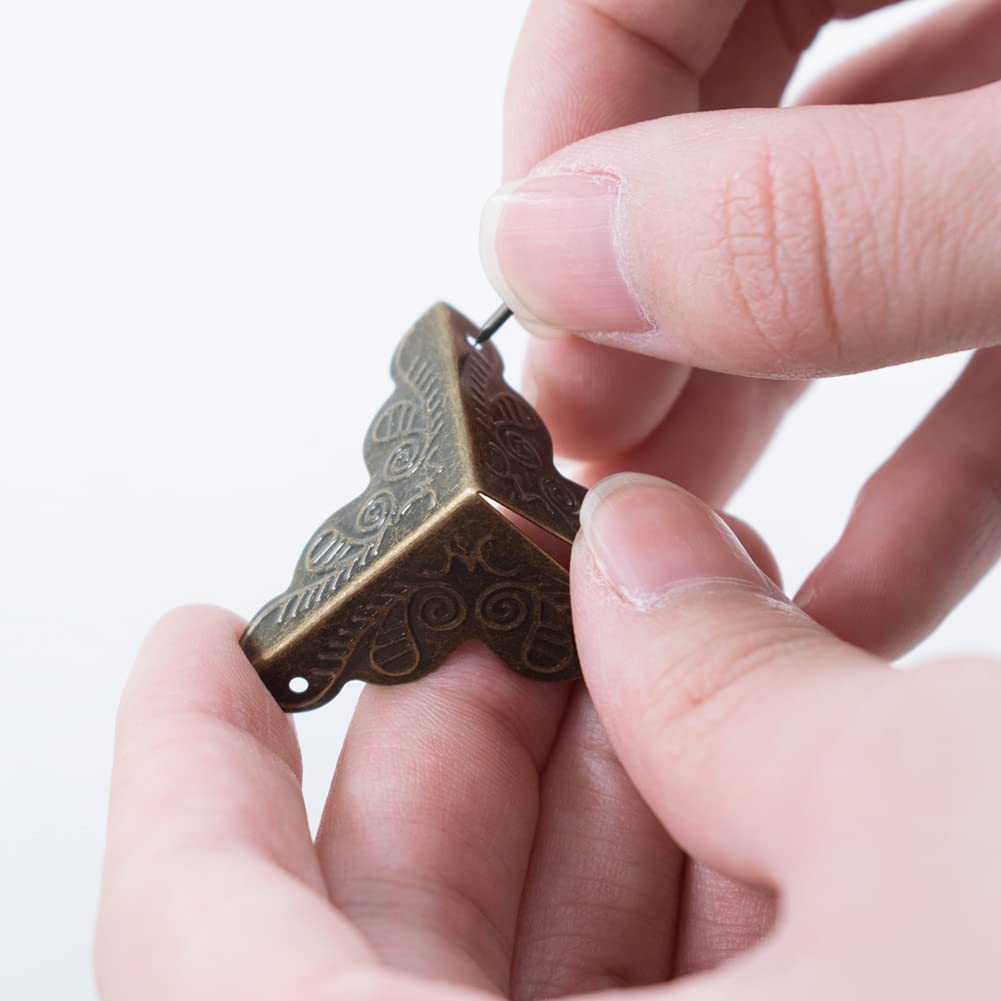 12Pcs Metal Box Corner Protector Triangle Antique Bronze Decorative Box Edge Safety Guard with Screws for Furniture Jewelry Box