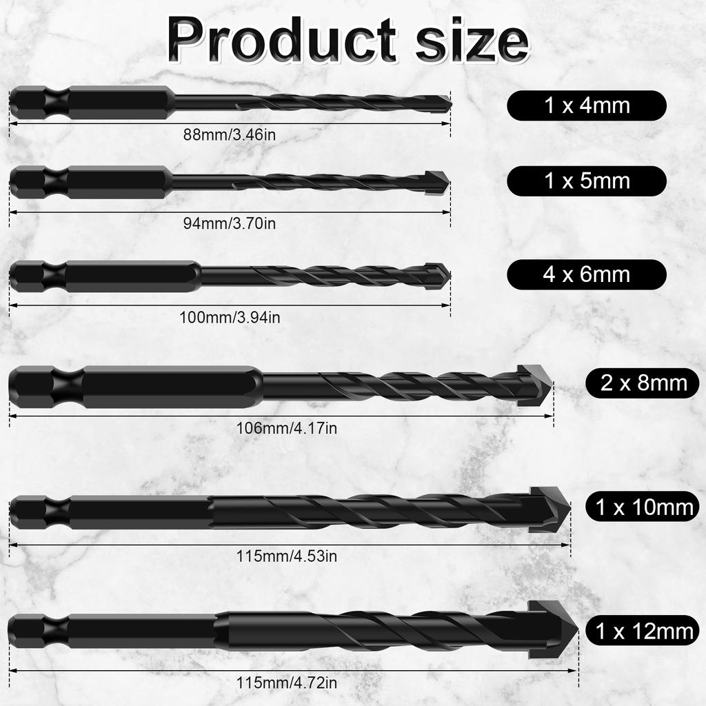4/5/6/8/10/12mm Concrete Drill Bit Set Masonry Drill Bit High Speed Steel Hexagonal Shank High Precision Punching Drill