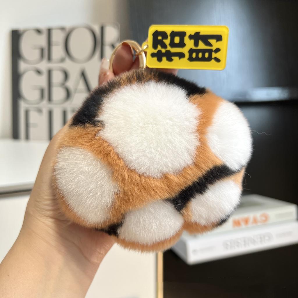 Rabbit Fur Big Cat Paw Keychain Stuffed Animal Tiger Tail Bag Charms Ornmant with Key Ring Fluffy Soft Plush Doll Pendant