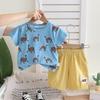 Boys' 2-Piece Cotton Set - Round Neck Cartoon Pattern T-shirt+Casual Shorts- Affordable Price Baby Clothes -S-XXL