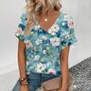 Product Cool And Comfortable Summer V-neck Casual Top Trendy Design Flower Art Print Loose Women's Large T-shirt