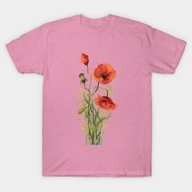 T Shirt Women Red Poppies Harajuku Print Kawaii Tshirt Summer Short Sleeve Female T-Shirt Top Tee