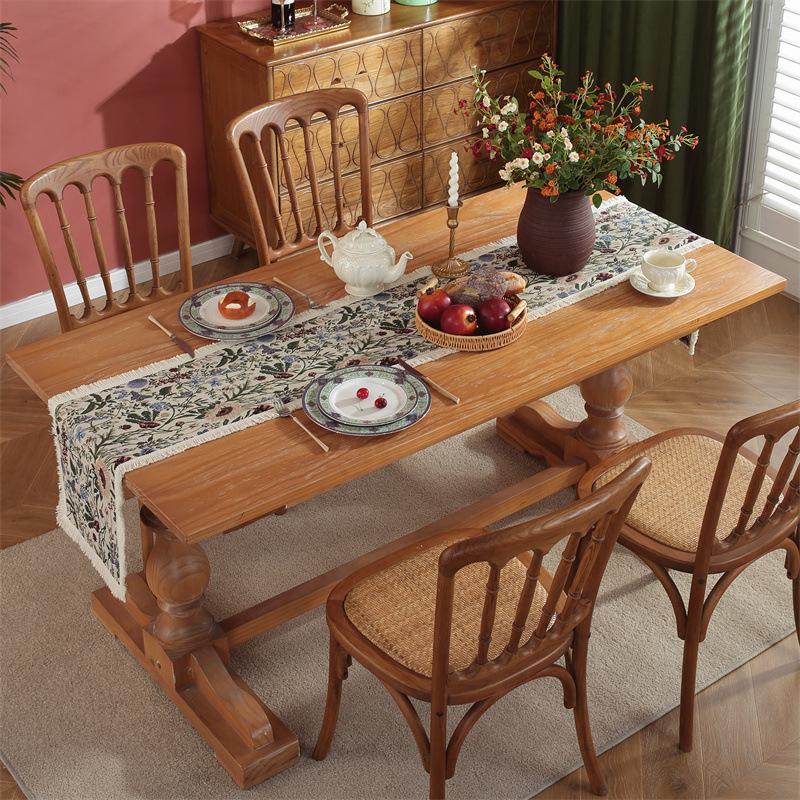 Винтажная зеленая жаккардовая скатерть с кисточками и цветочным узором - Полиэстер, бахрома, идеально подходит для вечеринок, дней рождений, свадеб и семейных посиделок