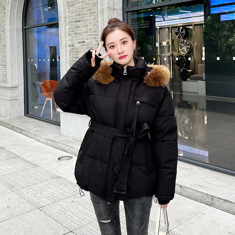 Женская куртка 2023, зимняя новая утягивающая куртка с поясом, хлопковая куртка средней длины