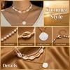 Bohemian Multi-layer Starfish Shell Pendant Necklace for Women Beach Imitation Pearl Metal Beads Choker Neck Chain Party Jewelry