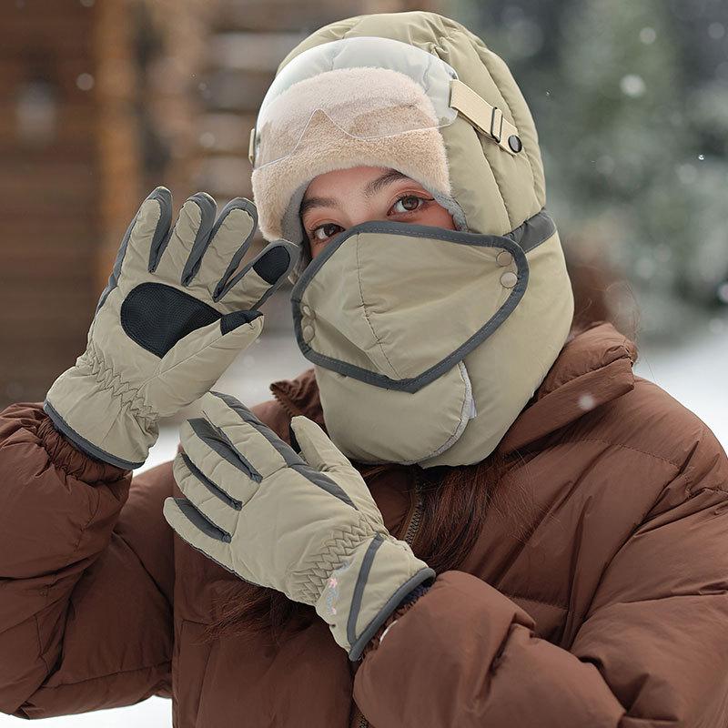 Многофункциональные утолщенные теплые детские женские зимние перчатки шарф маска интегрированная шапка для катания на открытом воздухе электромобиль