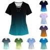 Plus Size Printed Scrub Working Uniform Tops For Women's Cross V-Neck Print Short Sleeve Fun T-Shirts Workwear Tee With Pockets