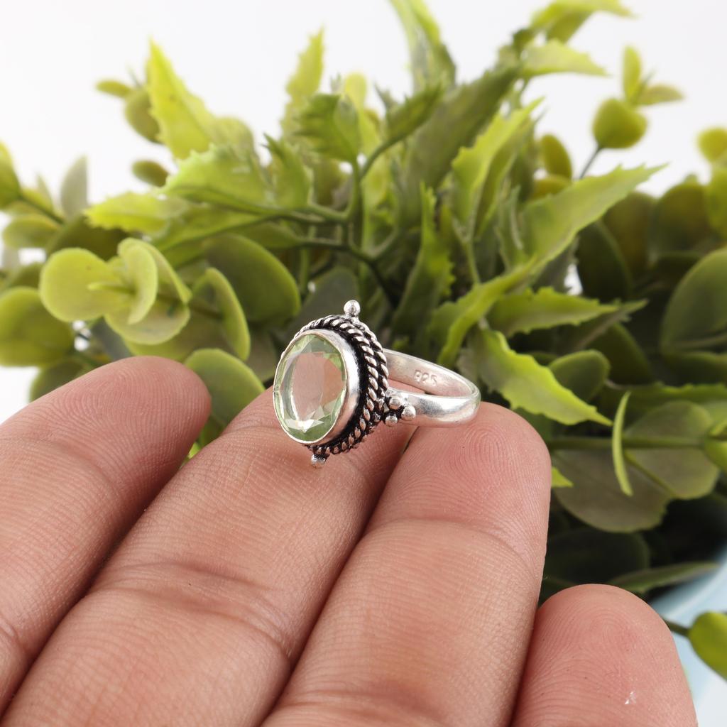 Green Amethyst Jewelry, 925 Sterling Silver Ring, Handmade Women Jewelry Gift For Her, Dainty Gemstone Ring For Her