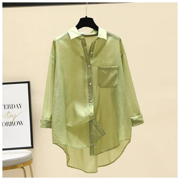 Женские свободные универсальные летние топы с защитой от солнца в корейском стиле, повседневные однотонные топы, модная простая шикарная верхняя одежда, тонкие мешковатые