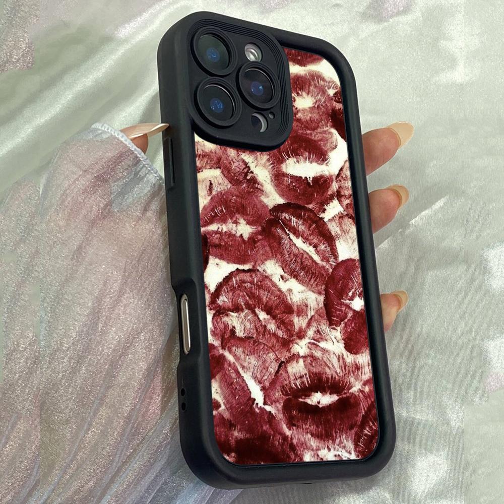 JT1 Абстрактная работа с красными губами Чехол для телефона для iPhone 17 16 Pro Max Samsung S26 Ultra A17 A26 A07 Xiaomi Redmi Note 14 Pro Plus Мягкий чехол-бампер из ТПУ