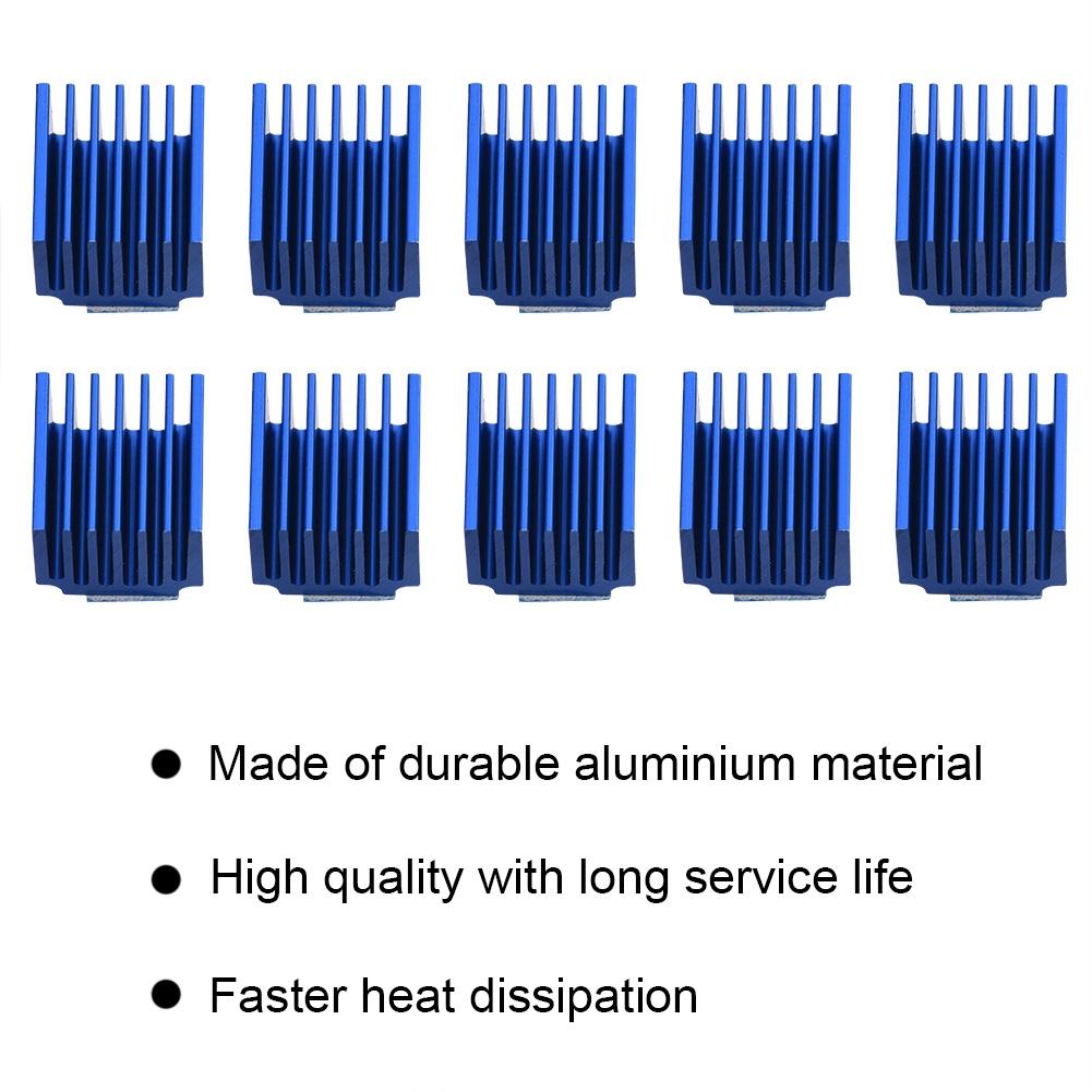 10 шт. алюминиевый радиатор для драйвера шагового двигателя с охлаждающим ребер с клеем для 3D-принтера синего цвета