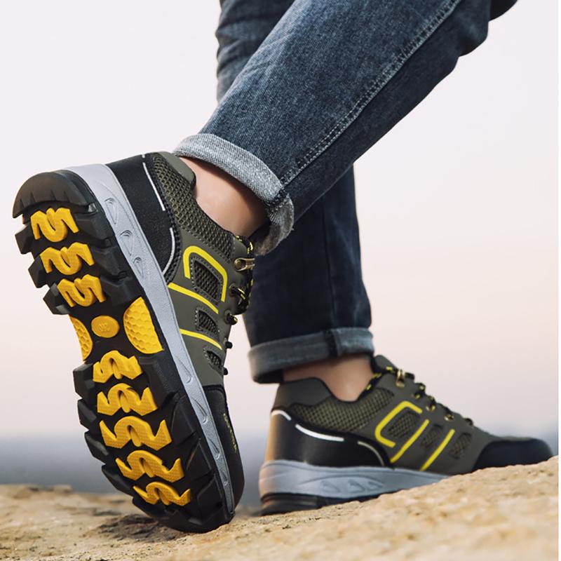 Oulylan Men Lightweight Protection Shoes Anti Piercing Cowhide Work Footwear Anti Smashing Steel Toe Safety Boots Size 38-46