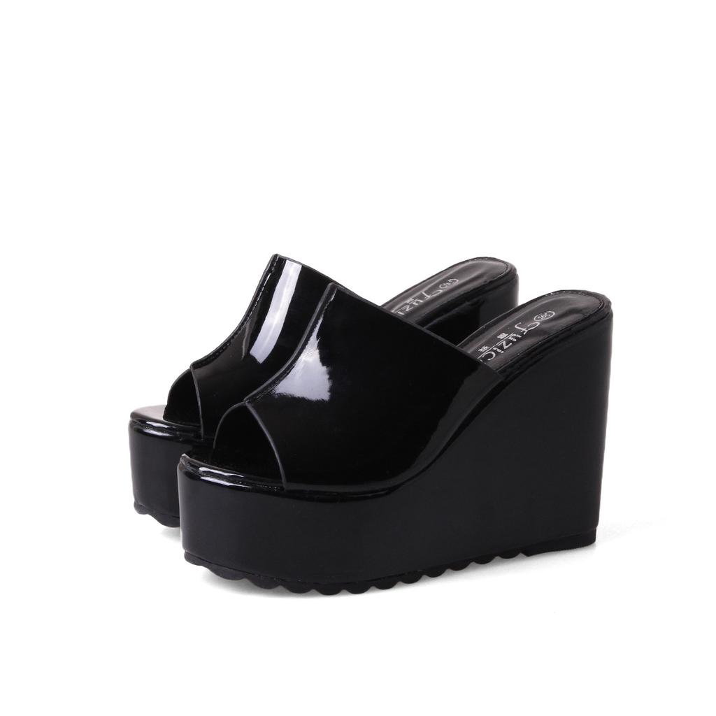 Летние лаконичные кожаные туфли на танкетке с открытым носком, сандалии, женские туфли на платформе и каблуке 12 см