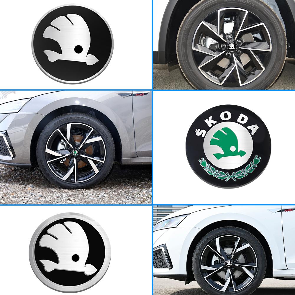 DAYB7 4pcs Car Emblem Wheel Center Hub Cap Cover Sticker Decoration Accessories For Skoda Rapid Octavia VRS VII S Kodiaq Karoq Fabia