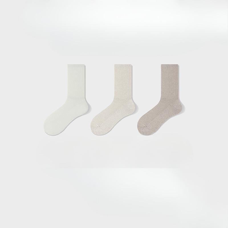 3 Pairs of Female Autumn and Winter Pure Cotton Moon Son Boneless Long Tube Pile Socks
