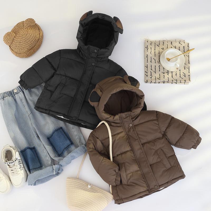 Children's Down Cotton Coat Boys Padded Thickened Casual Jacket Winter New Girls Warm Cute Solid Color Clothing 2-6 Years
