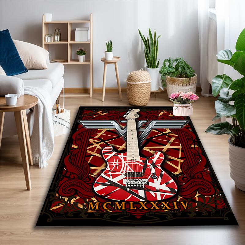 1pc Digital Printed Chair Rug for Home Office Use, Red Electric Guitar Carpet Appropriate for All Seasons, Soft Area Carpet