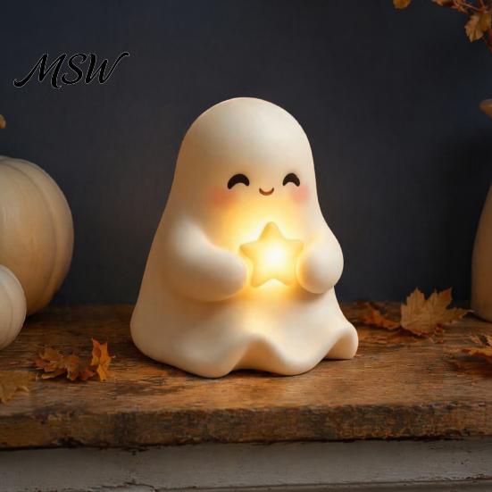 Childrens Bedroom Sleeping Light Halloween Cute Up Ghost Decoration, Small Statue Night Light, Decorative Resin Pumpkin Table Decoration for