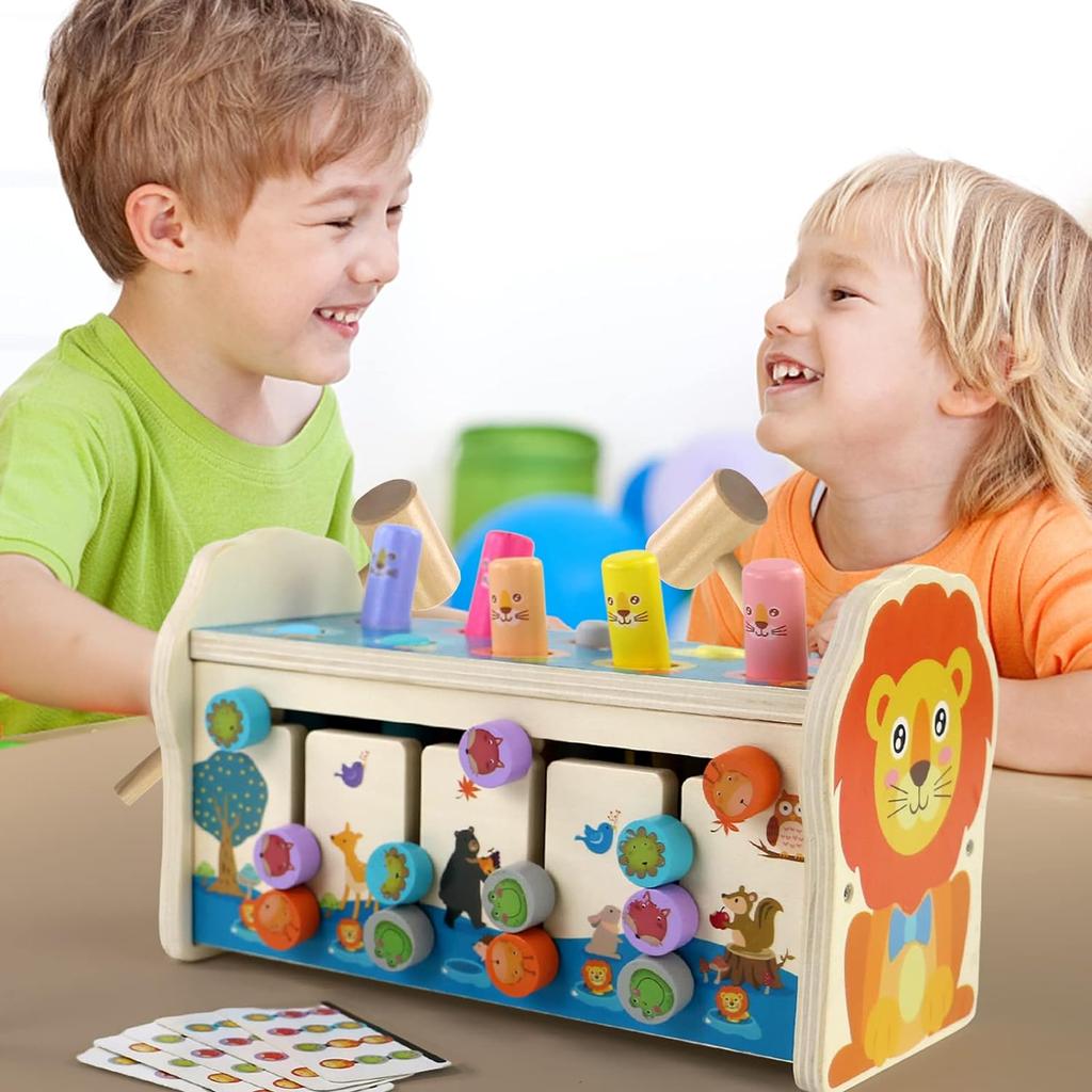 Hammer Game and Xylophone Children's Montessori Toy 4-in-1 Wooden Toy Motor Skills Cube with Knocking Bench Children's Toy Hammer Game for Gift