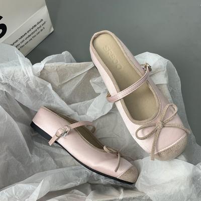 Внутреннее увеличение высоты 5 см плоская подошва маленький ароматный ветер сумка на голову полушлепанцы женские 2025 новые универсальные бантик маленькие сандалии для улицы