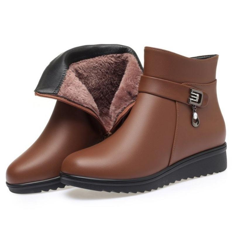 Хлопковая обувь с флисом для тепла, нескользящие плоские ботильоны до щиколотки для женщин среднего и пожилого возраста