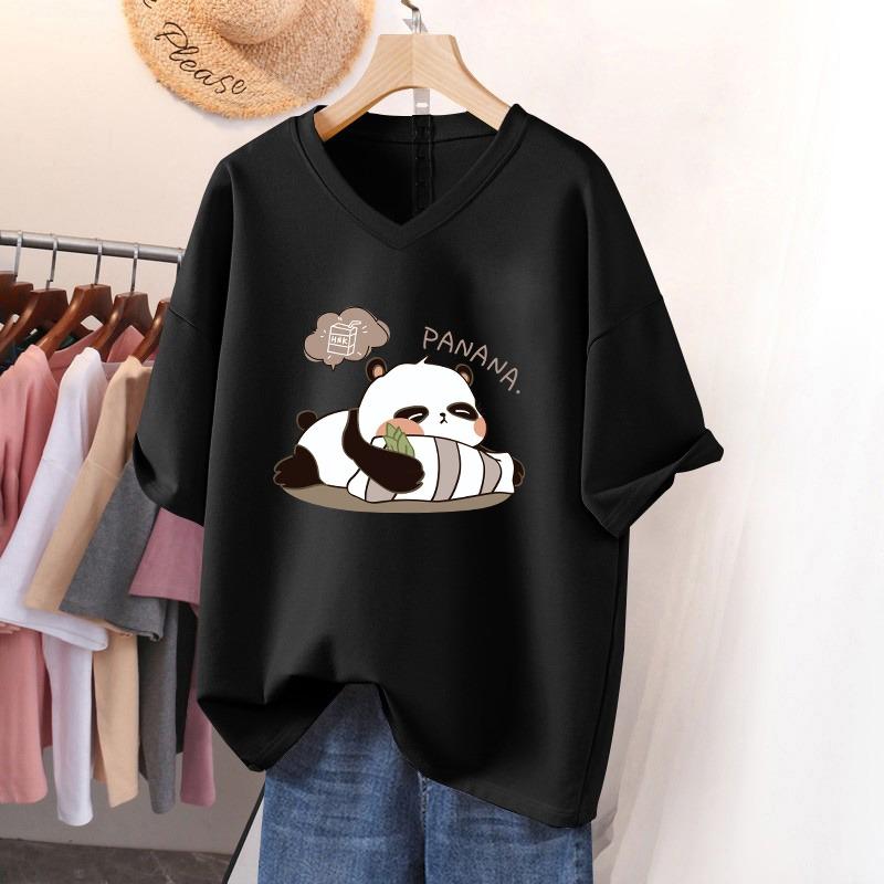 Футболка с коротким рукавом, Свободного кроя, Приталенный топ с V-образным вырезом с принтом для женщин