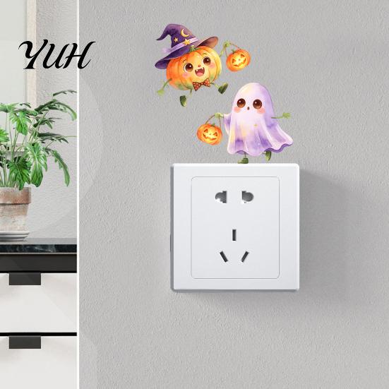 Living Room Wall Decals Halloween Pumpkin Ghost Switch Sticker, Cartoon Light Self-Adhesive Sticker Decoration Decal for Bedroom