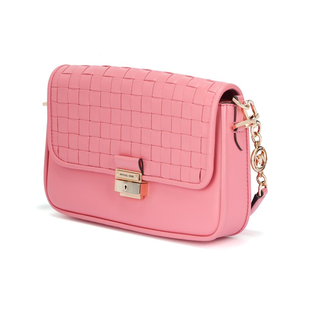 Michael Kors Mk Bradshaw Однотонная Сумка-багет из кожи с цепочкой и стеганой фактурой, с клапаном, с логотипом-буквой, Женские сумки, Светло-розовый 30S1G2BL1T-644