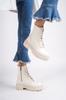 Women Modern Stylish Fashion Women Cream Zippered Combat Boots