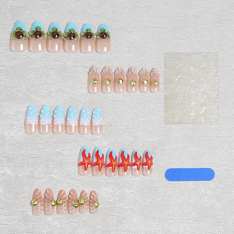 Wearable Nails 3D Three-dimensional Almond Manicure Dot Diamond Shell Starfish Advanced Nails Fake Nails