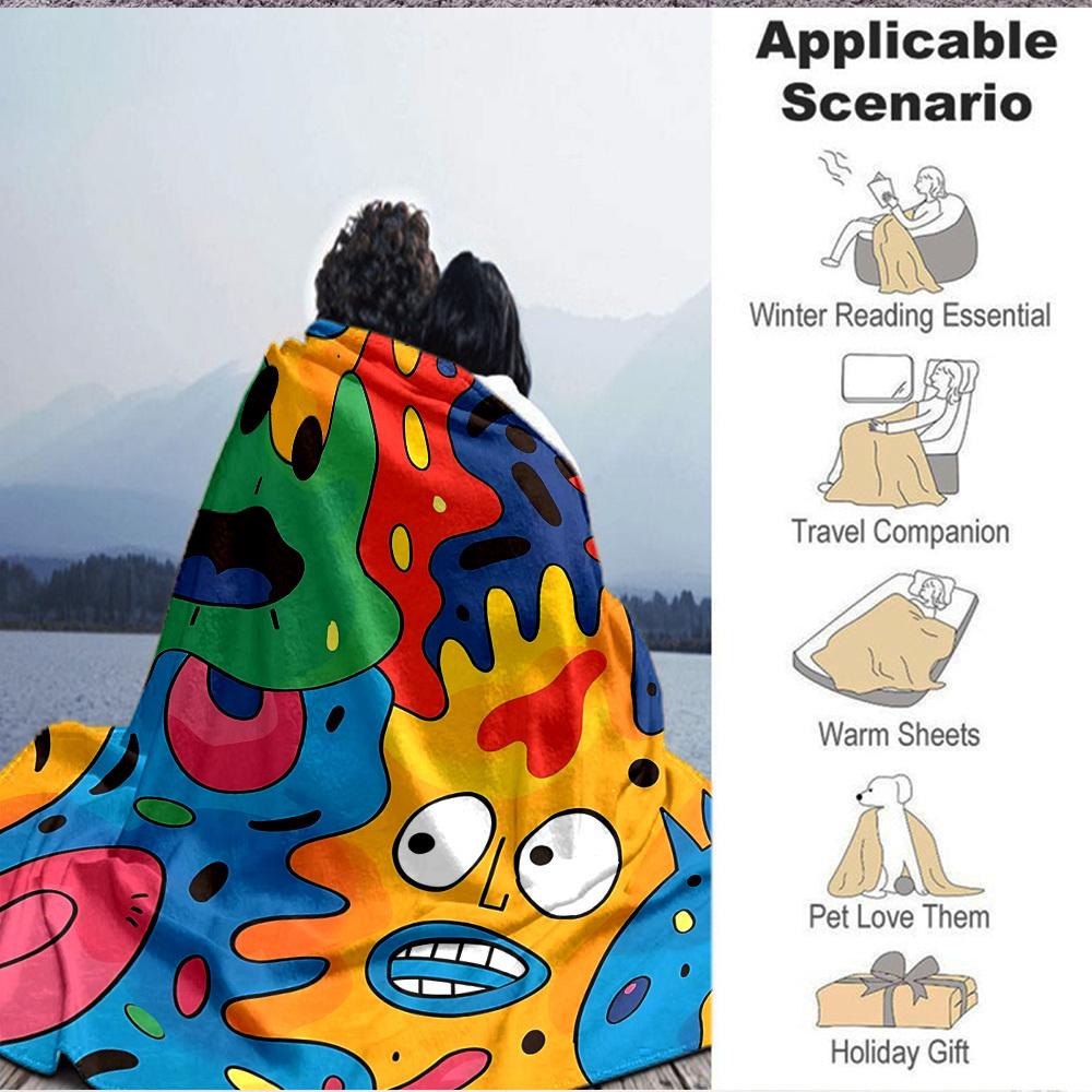 1pc Colorful Cartoon Pattern Blanket Warm, Cozy, And Soft, Suitable for Sofas, Beds, Cars, And Office Use.Perfect for Camping And Travel, Making It a