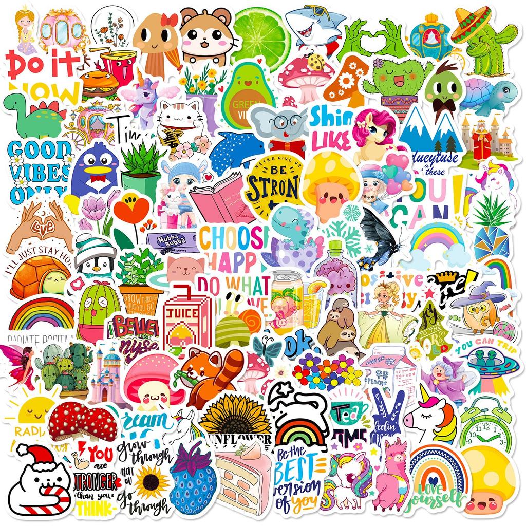 100 Small Size 4cm Castle Mix and Match Small Fresh Party Graffiti Stickers Cartoon Computer Water Cup Text