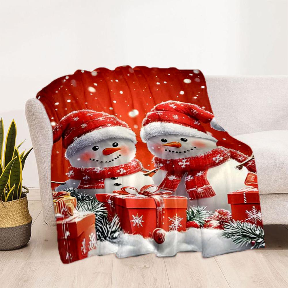 Christmas Snowman And Bear Flannel Blanket,Lightweight,Office Blanket,Sofa Blanket,Comfortable Blanket