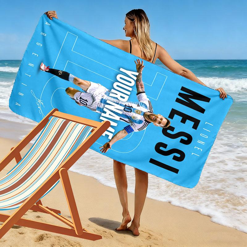Custom Lionel Messi Print Beach Towel, Large Soft Quick Dry Towel for Beach Camping Swimming