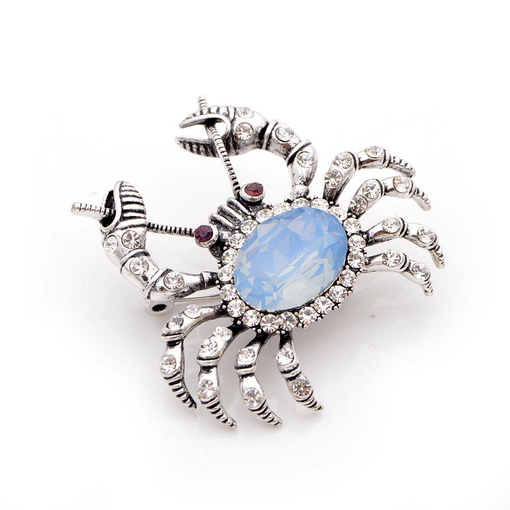 Blucome Fashion Large Crab Shape Brooches Gold Color Crystal Jewelry Pins Women Children Clothes Accessories Scarf Buckles