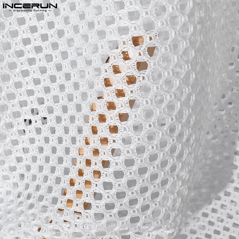 INCERUN Мужские однотонные сетчатые футболки с длинным рукавом и открытыми топами