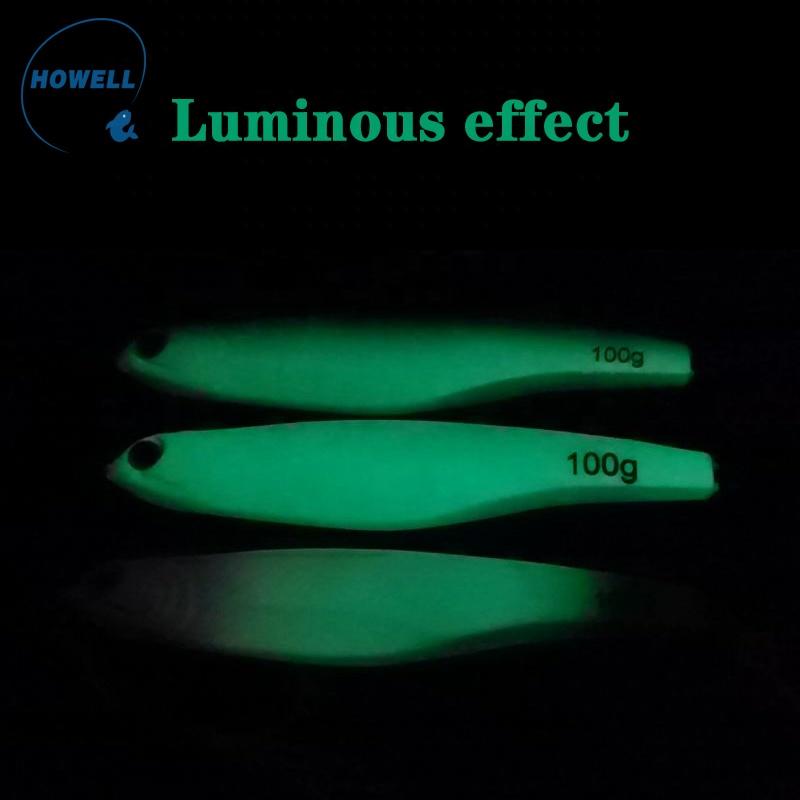 Howell 100g Speed Jigging Glow Lead Bait Hard Lure for Saltwater Bottom Fishing Lake and Metal Artificial for Fishers