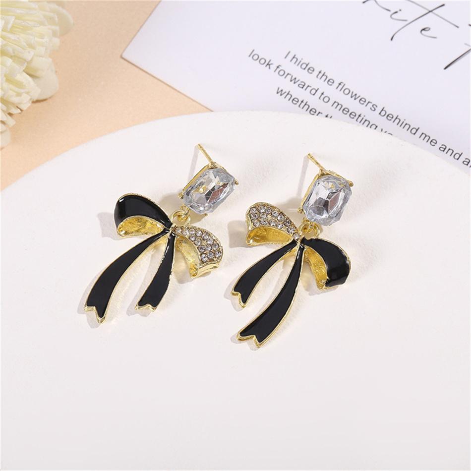 Корейские популярные серьги-кисточки с черным бантом, нежные модные высококачественные серьги с кристаллами, серьги с темпераментом