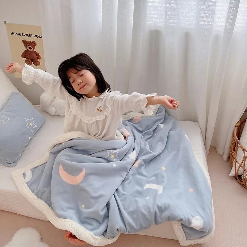 Молочное бархатное одеяло детское одеяло утолщенное бархатное одеяло ягненка утолщенное двухстороннее бархатное обеденное одеяло